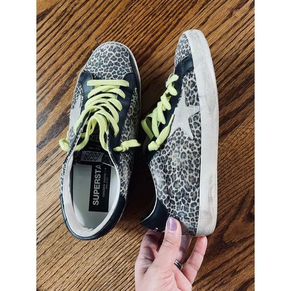 GOLDEN GOOSE Superstar Leopard-Print Suede Court Sneakers Sz. 39- worn 2x - Picture 2 of 5
